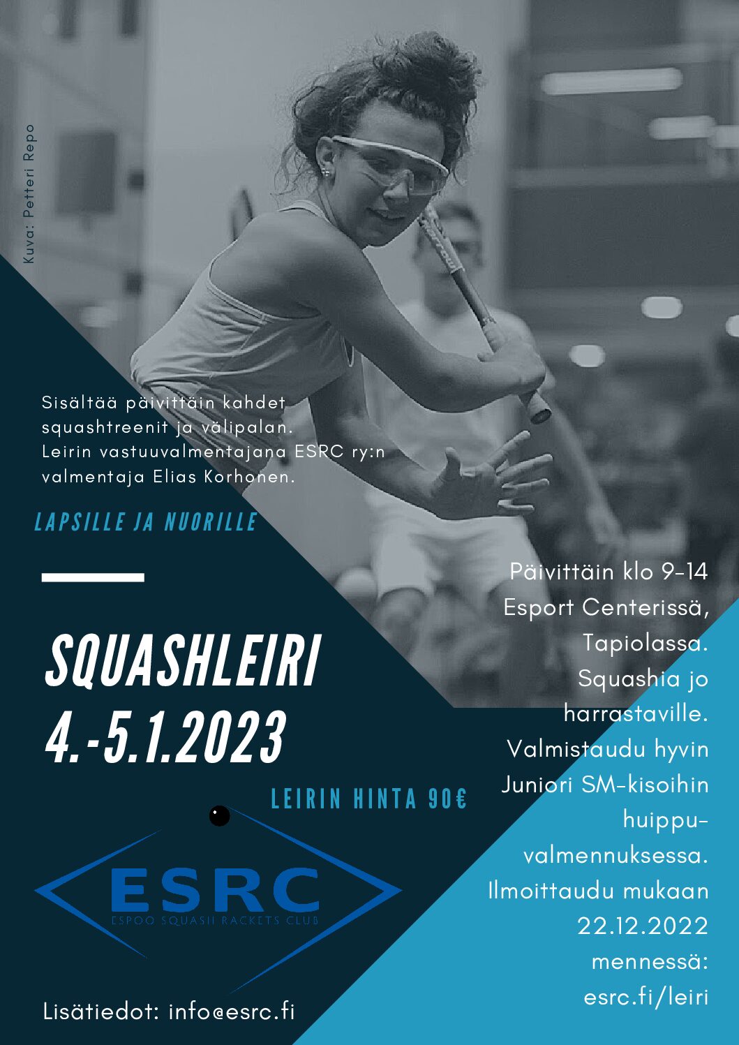 Read more about the article Juniorien squashleiri joululomalla 4.-5.1.2023 klo 9-14