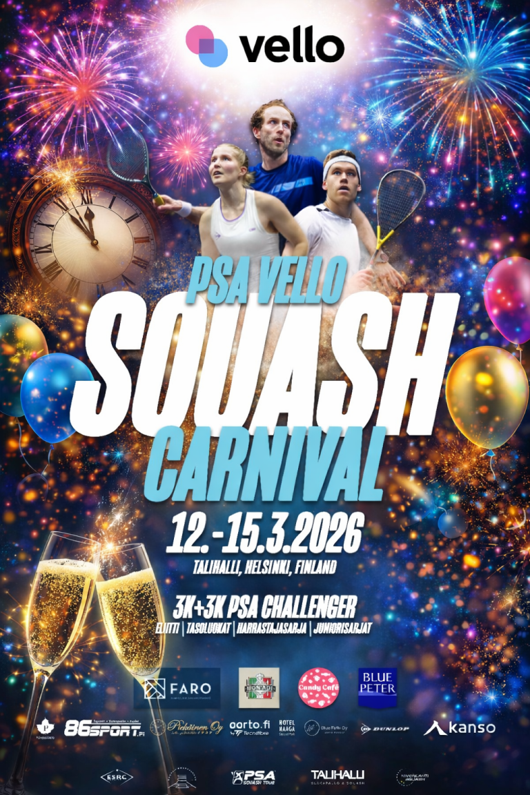 Read more about the article PSA Vello Squash Carnival toivottaa kaikille hyvää Uutta Vuotta! PSA Vello Squash Carnival wishes everyone a very happy New Year!